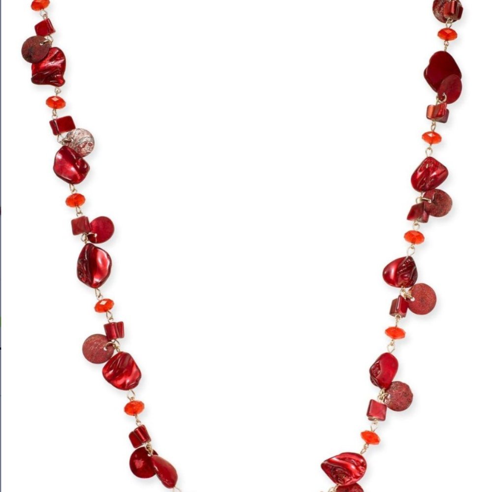 Style & Co Red Shell Rope Long Necklace
